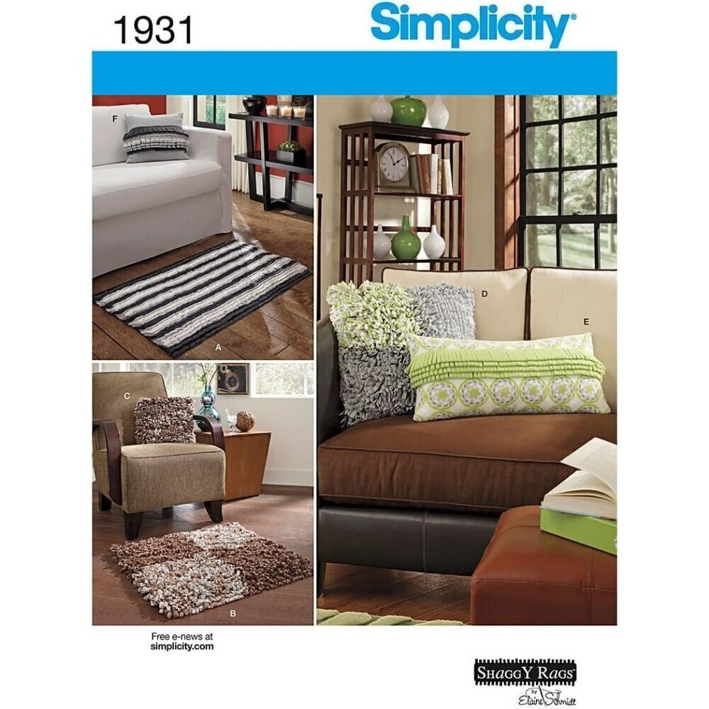 Simplicity Sewing Pattern 1931 Pillows Rugs‎ Home Interior Decor